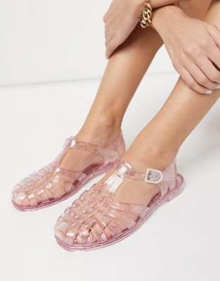clear glitter jelly shoes