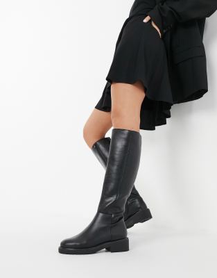 London Rebel flat pull on knee boots in 