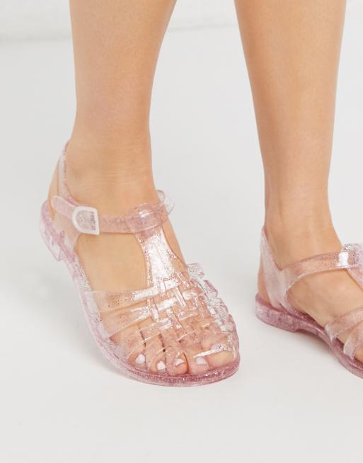 London Rebel flat shoes in pink glitter ASOS