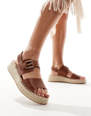 London Rebel Flatform Espadrille Sandals In Tan-brown
