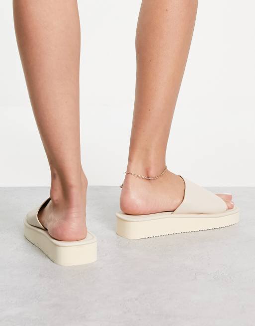 London Rebel flatform nineties sandals with square toe in cream, 4 of 4