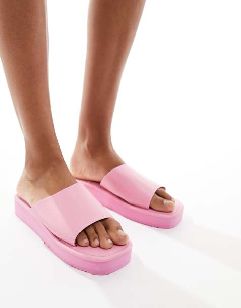 London Rebel flatform nineties sandals with square toe in pink - view 1