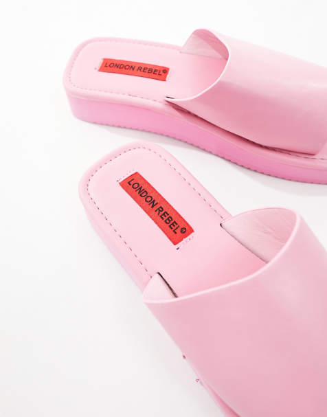 London Rebel flatform nineties sandals with square toe in pink - view 2