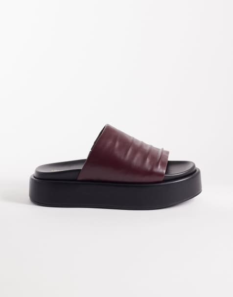 London Rebel flatform sliders in burgundy - view 1