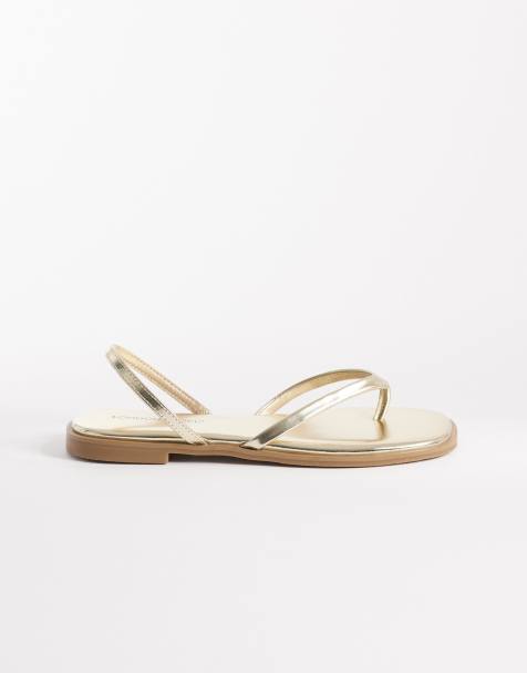 London Rebel Florie flat sandal in gold - view 1