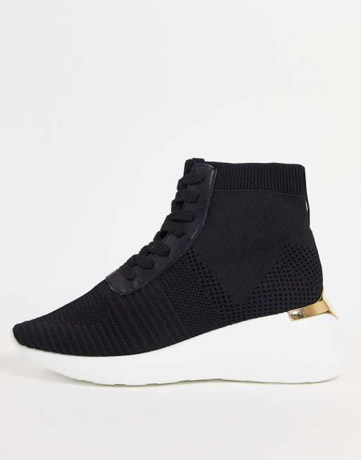 London Rebel – Gestrickte Sock-Sneaker in Schwarz mit weißer Sohle