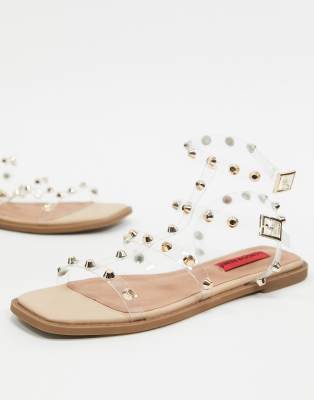 clear studded flat sandals