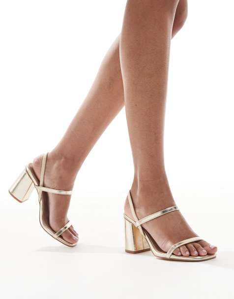 London Rebel – Guldiga sandaler med blockklack - view 1