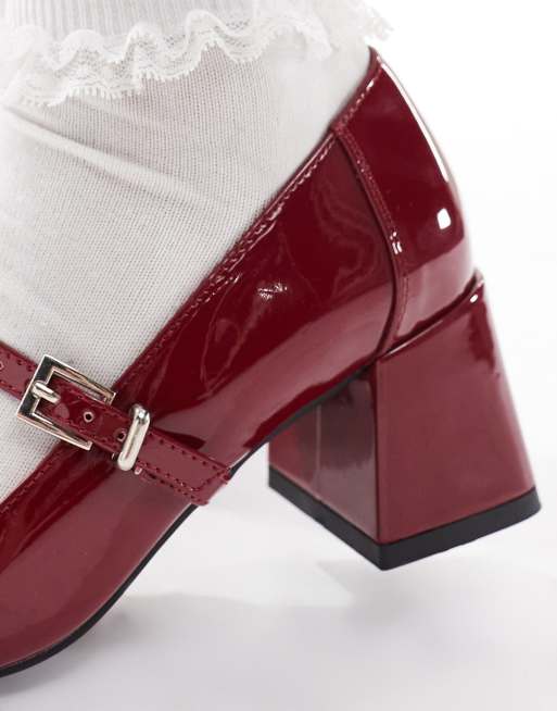 London Rebel – Hazel – Schuhe in roter Lackoptik mit mittelhohem Blockabsatz, 3 von 4