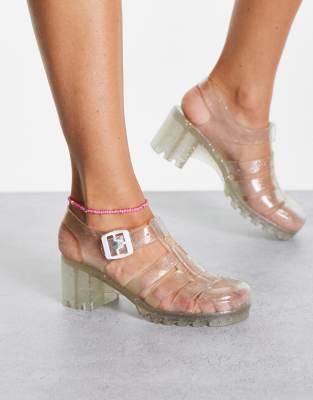 London Rebel Heeled Jelly Shoes In Clear ModeSens