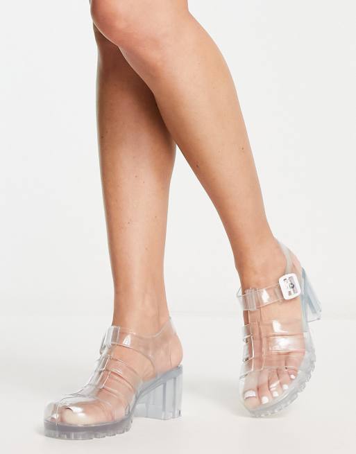 London Rebel heeled jelly shoes in clear ASOS