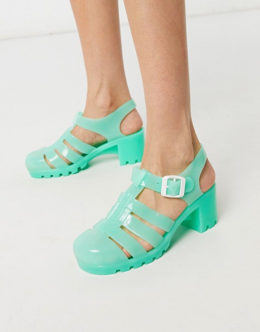 London Rebel heeled jelly shoes in mint