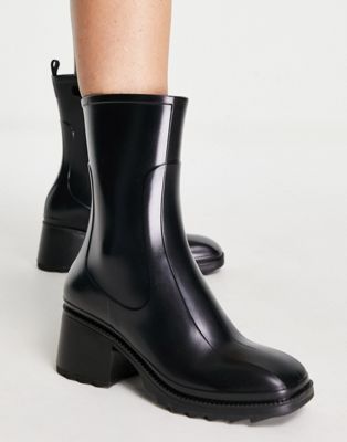 London Rebel heeled rain boots in black | ASOS