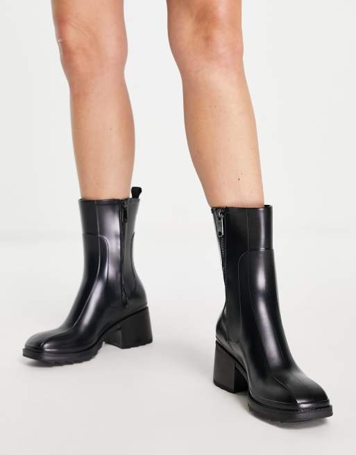 Black heeled 2025 rain boots