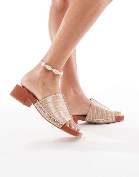 London Rebel heeled sandal with studded strap in cream faux suede - view 1