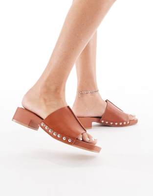  heeled sandal with studded strap in tan faux suede