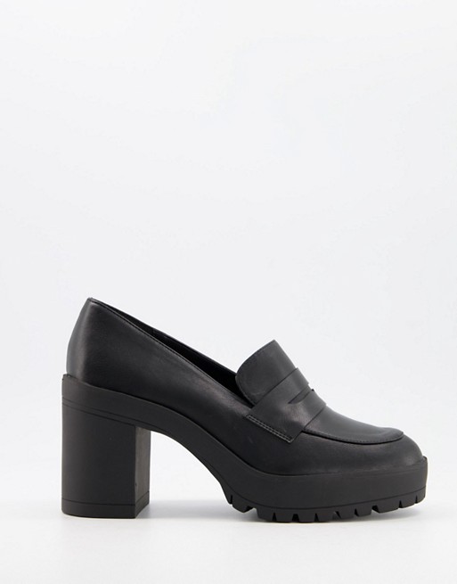 London Rebel heeled trim loafers in black