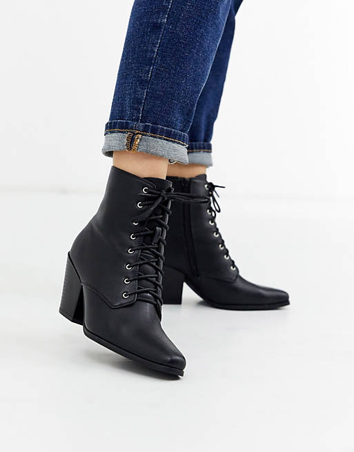 London Rebel heeled western boots in black | ASOS