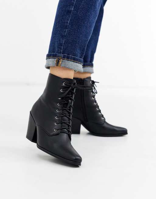 London Rebel heeled western boots in black | ASOS