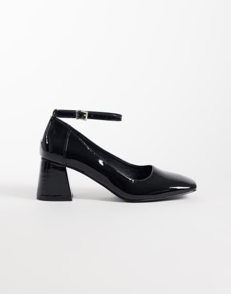 London Rebel Hettie chaussures à talon carré mi-haut en noir verni - view 1