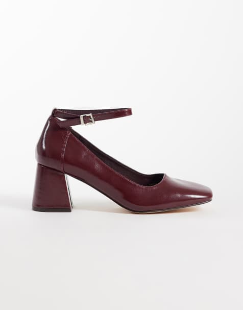 London Rebel Hettie mid block heeled shoes in patent burgundy - view 1