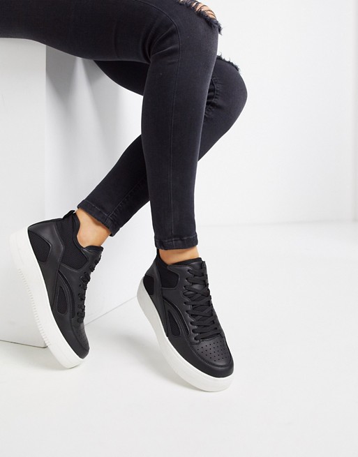 London Rebel hi top panelled trainer in black and white