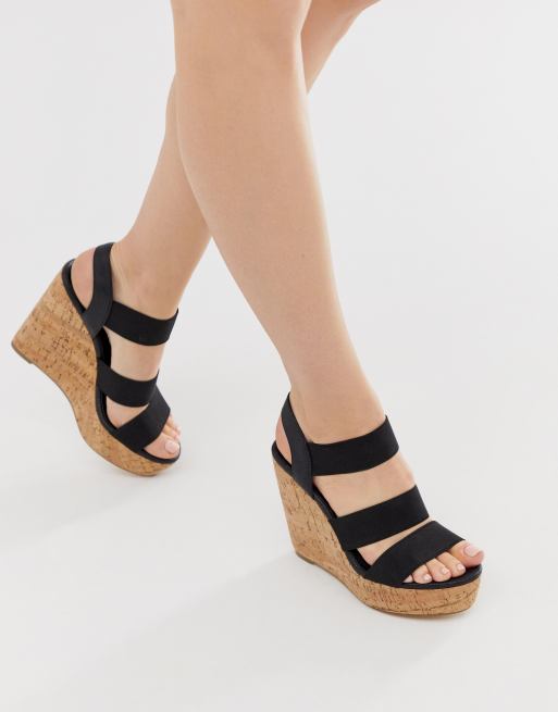 London Rebel high heeled cork wedges ASOS