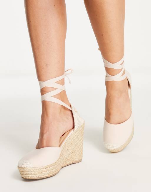 London Rebel Wide Fit Tie Leg Espadrille Wedges