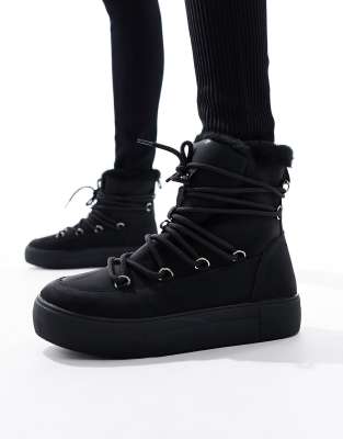 London Rebel hiker snow boots in black - ASOS Price Checker