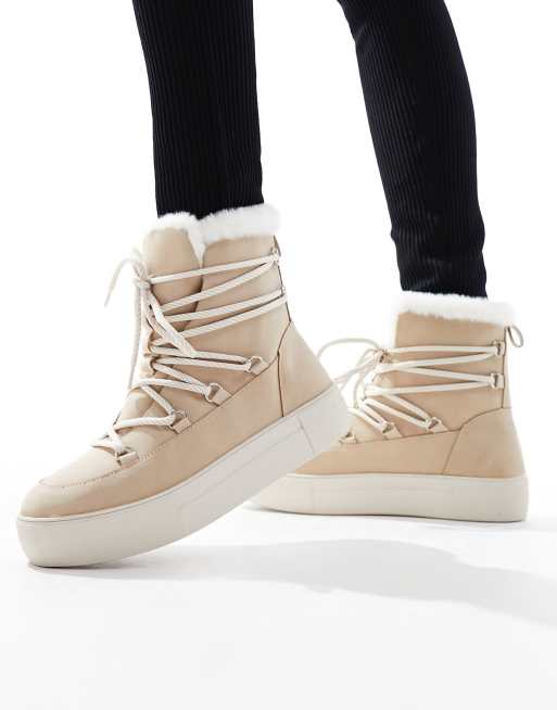 London Rebel hiker snow boots in cream