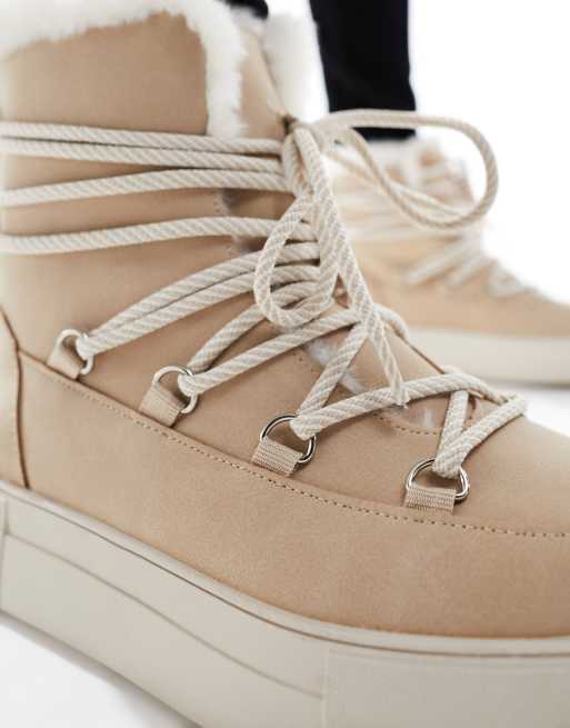 London Rebel hiker snow boots in cream