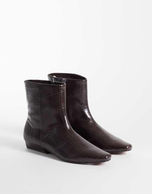 London Rebel Ida refined ankle boots in brown croc, 2 of 4