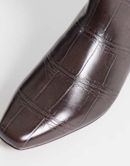 London Rebel Ida refined ankle boots in brown croc, 3 of 4