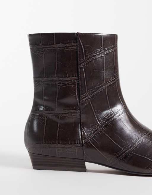London Rebel Ida refined ankle boots in brown croc, 4 of 4