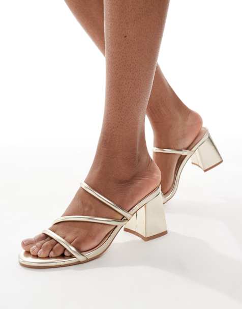 London Rebel - Instap-sandalen met bandjes en blokhak in goud - view 1