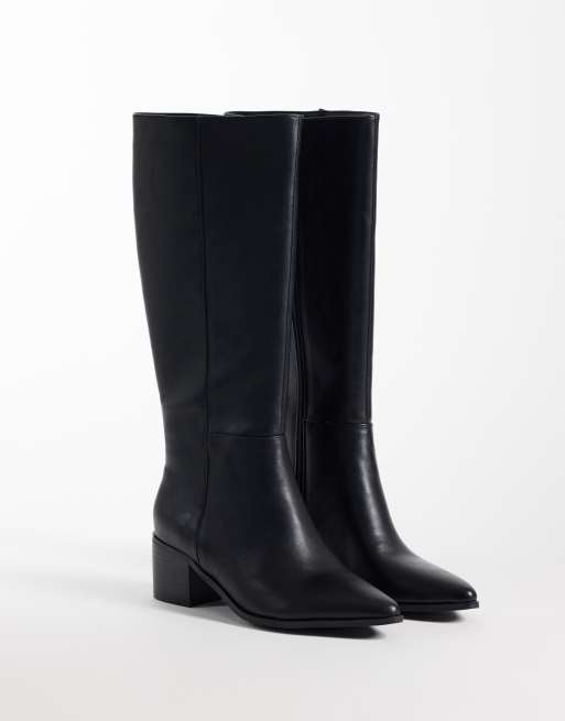 London Rebel Jessie refined pointed knee boots in black, 2 of 4