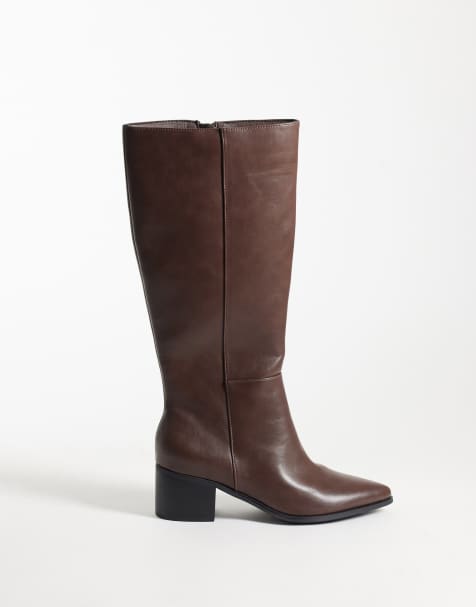 London Rebel Jessie refined pointed knee boots in brown - view 1