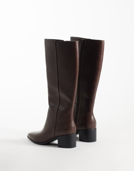 London Rebel Jessie refined pointed knee boots in brown, 3 of 4