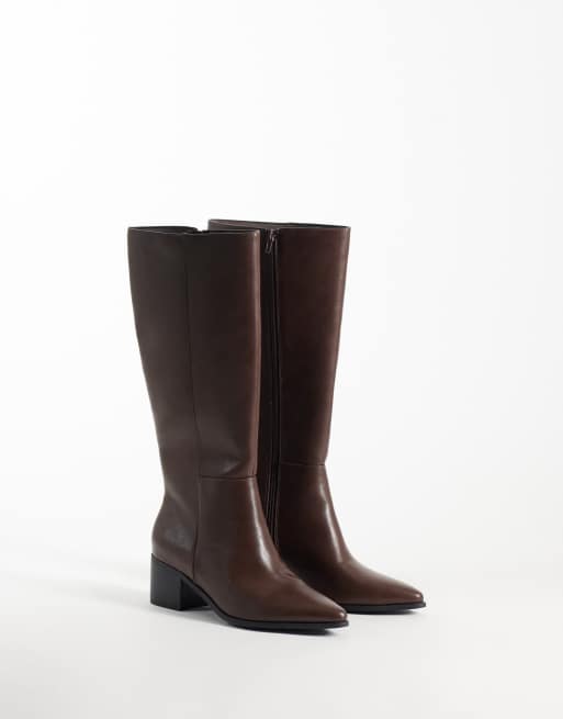 London Rebel Jessie refined pointed knee boots in brown, 4 of 4