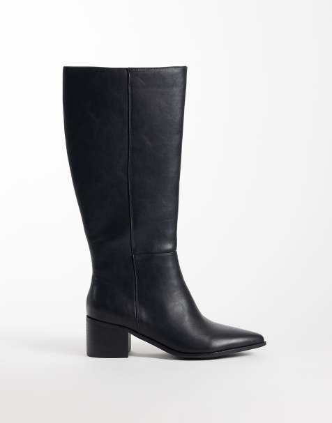 London Rebel Jessie spetsiga knähöga boots i svart - view 1