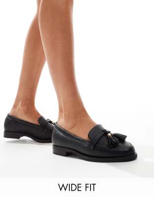 London Rebel Wide Fit London Rebel Katy Wide Fit Loafers In Black