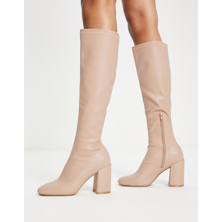 London Rebel knee high sock boots in beige