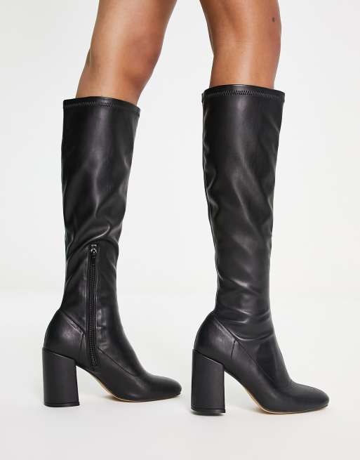 London Rebel knee high sock boots in black, 2 of 4