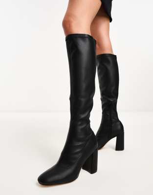 London Rebel square toe mega platform ankle boots in black