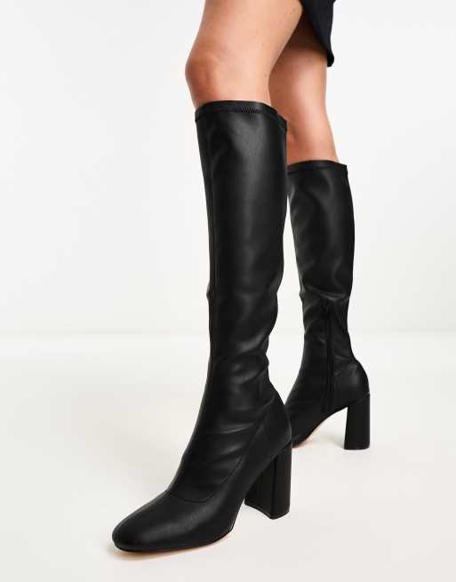 London Rebel knee high sock boots in black | ASOS