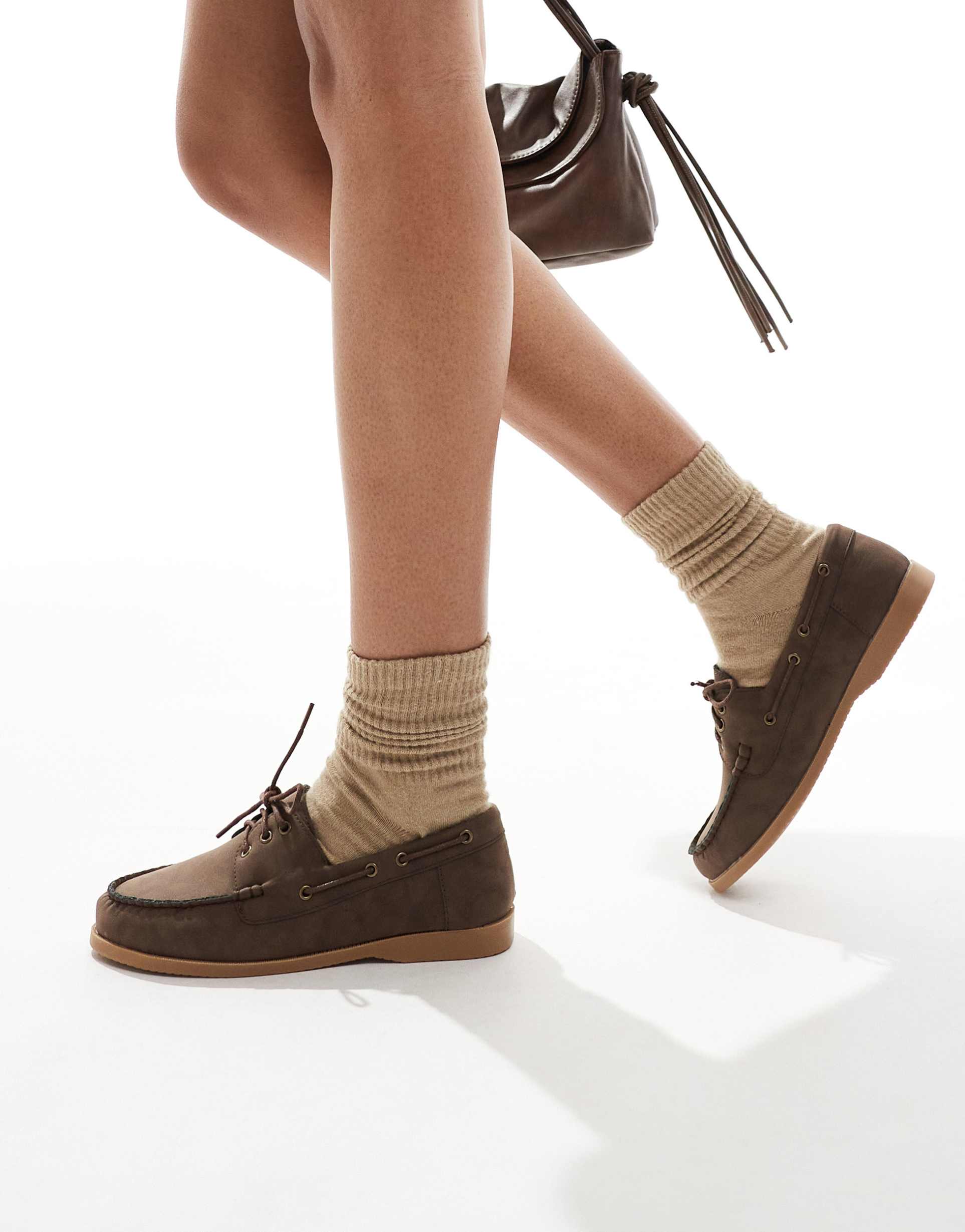 london rebel lace-up boat shoes in brown