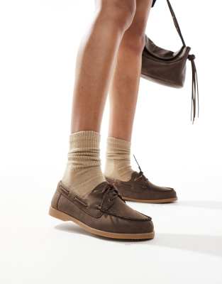 London Rebel lace-up boat shoes in brown