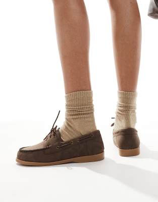 London Rebel lace-up boat shoes in brown