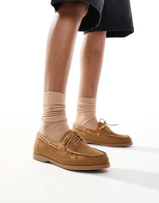 London Rebel Lace-up Boat Shoes In Brown
