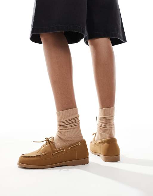 London Rebel lace-up boat shoes in brown